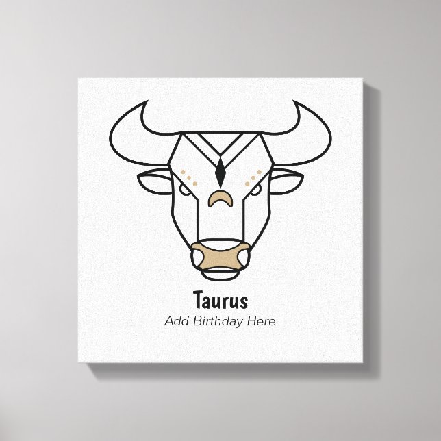 Taurus the bull black gold personalised zodiac canvas print (Front)