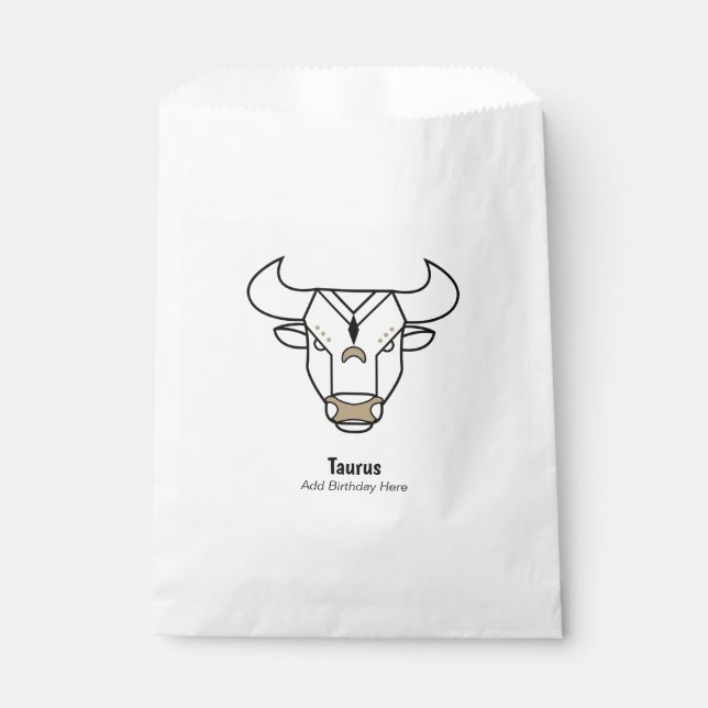 Taurus the bull black gold personalised zodiac favour bags (Front)