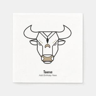 Taurus the bull black gold personalised zodiac napkin