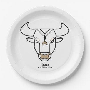 Taurus the bull black gold personalised zodiac paper plate