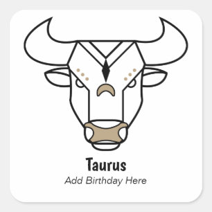 Taurus the bull black gold personalised zodiac square sticker