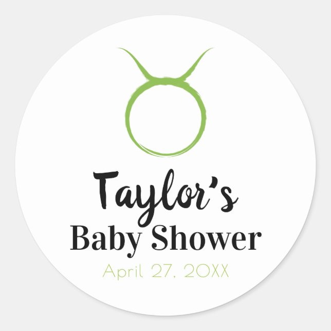 TAURUS The Bull Green Astrology Zodiac Baby Shower Classic Round Sticker (Front)