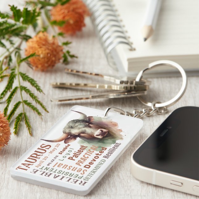 Taurus the Bull Traits Zodiac Sign Birth Date Key Ring (Front Right)