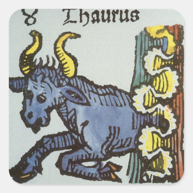 Taurus the Bull, Vintage Signs of the Zodiac Square Sticker (Front)