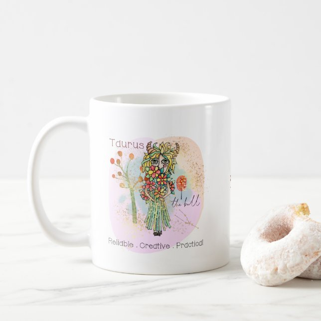 Taurus the Bull Zodiac Sign Name Coffee Mug (With Donut)