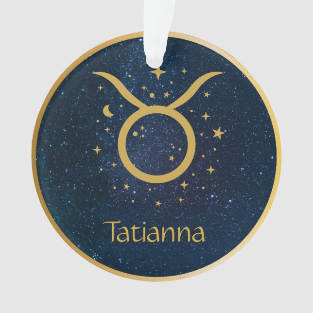 Taurus the Bull zodiac symbol gold personalised Ornament (Front)