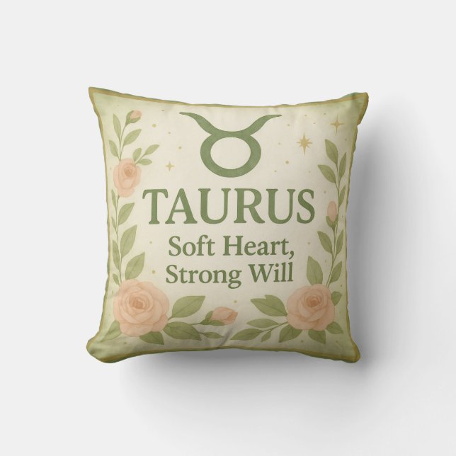 Taurus Throw Pillow – Watercolor Roses & Zodiac Ar (Front)
