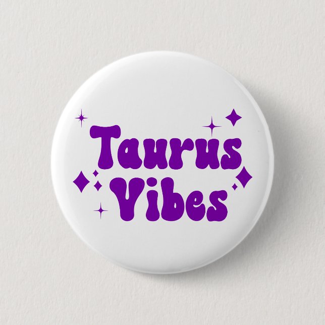 Taurus Vibes Zodiac Astrology Purple Stars Button (Front)