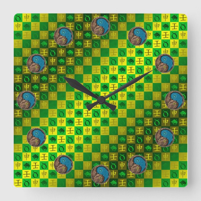 Taurus & Water Monkey Square Wall Clock (Front)