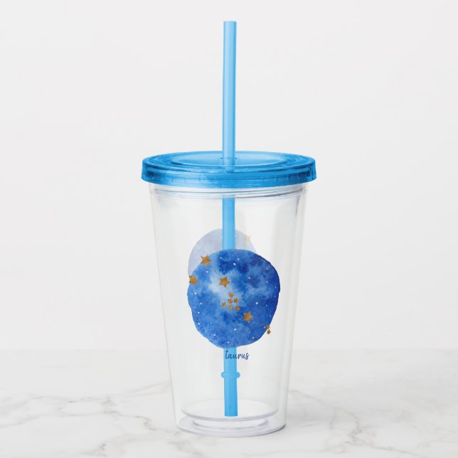 Taurus Watercolor Night Sky Constellation Zodiac Acrylic Tumbler (Front)