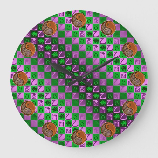 Taurus & Wood Rooster Large Clock (Front)