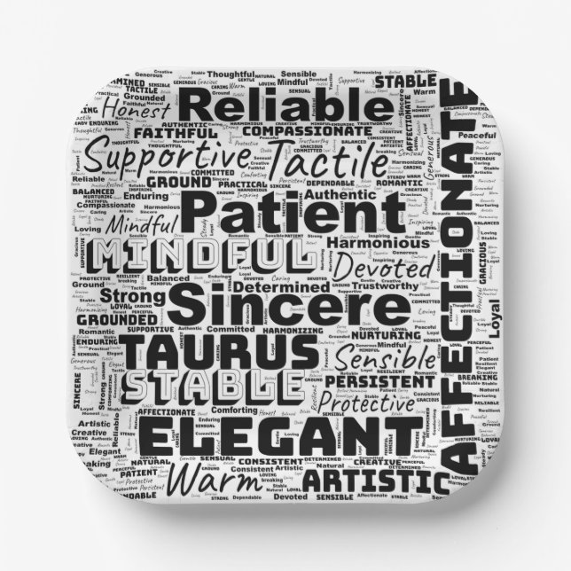 Taurus Word Cloud Inspiration Paper Plate (Front)