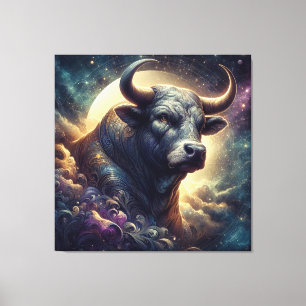 Taurus Zodiac Art - Majestic Bull with Celestial S Canvas Print