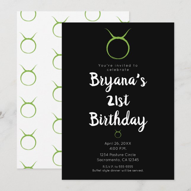 Taurus Zodiac Astrology April May Birthday Party  Invitation (Front/Back)