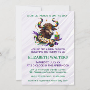 Taurus Zodiac Baby Shower Lavender and Green Invitation