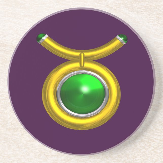 TAURUS ZODIAC BIRTHDAY JEWEL Emerald,Gold Purple Coaster (Front)