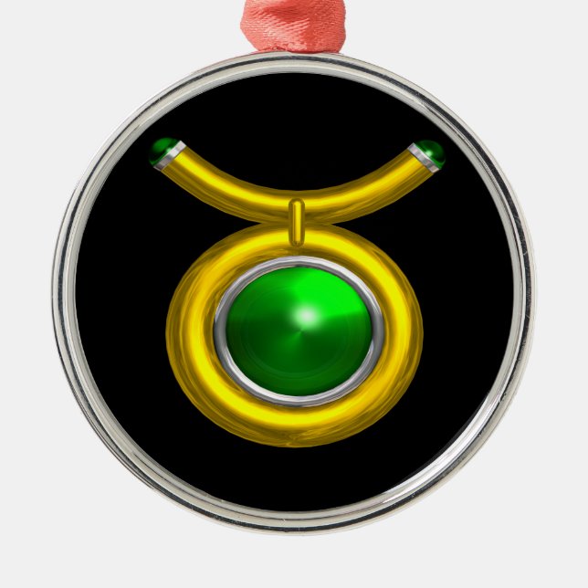 TAURUS ZODIAC BIRTHDAY JEWEL GREEN EMERALD Gold Metal Tree Decoration (Front)