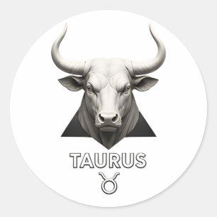 Taurus Zodiac Bull Classical Black White Astrology Classic Round Sticker