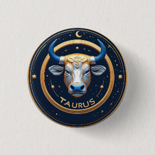 Taurus Zodiac Bull Emblem With Gold Ring 3 Cm Round Badge