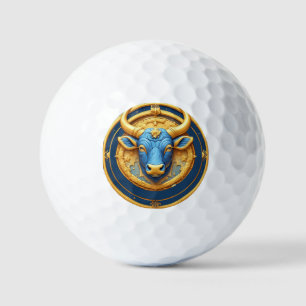 Taurus Zodiac Bull Emblem With Gold Ring Golf Balls