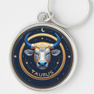 Taurus Zodiac Bull Emblem With Gold Ring Key Ring