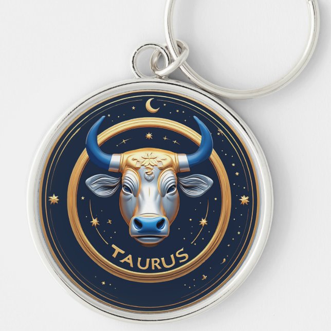 Taurus Zodiac Bull Emblem With Gold Ring Key Ring (Front)