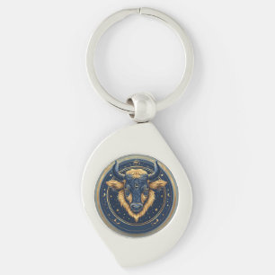 Taurus Zodiac Bull Emblem With Gold Ring Key Ring