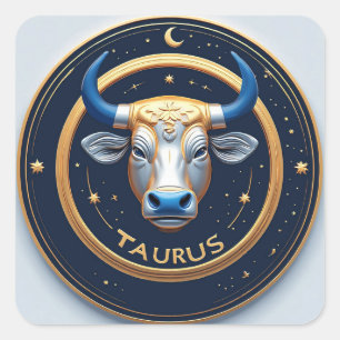 Taurus Zodiac Bull Emblem With Gold Ring Square Sticker