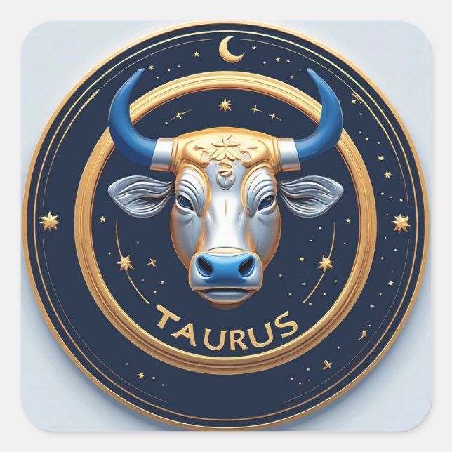 Taurus Zodiac Bull Emblem With Gold Ring Square Sticker (Front)