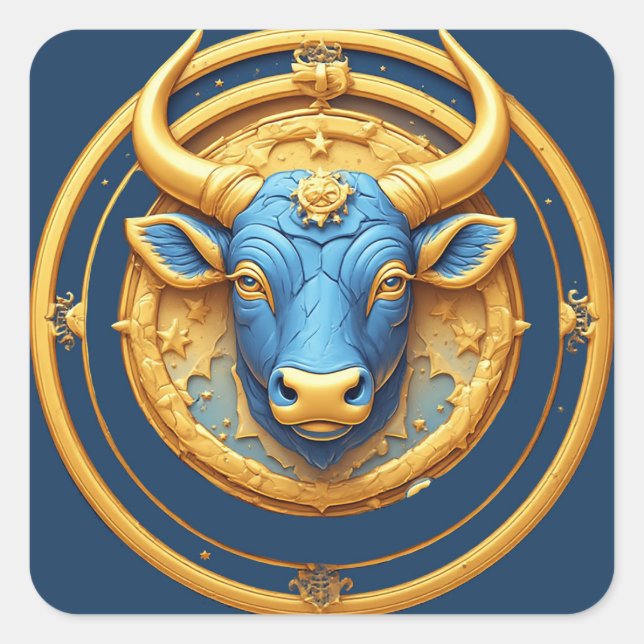 Taurus Zodiac Bull Emblem With Gold Ring Square Sticker (Front)