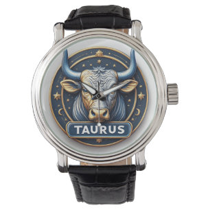 Taurus Zodiac Bull Emblem With Gold Ring Watch
