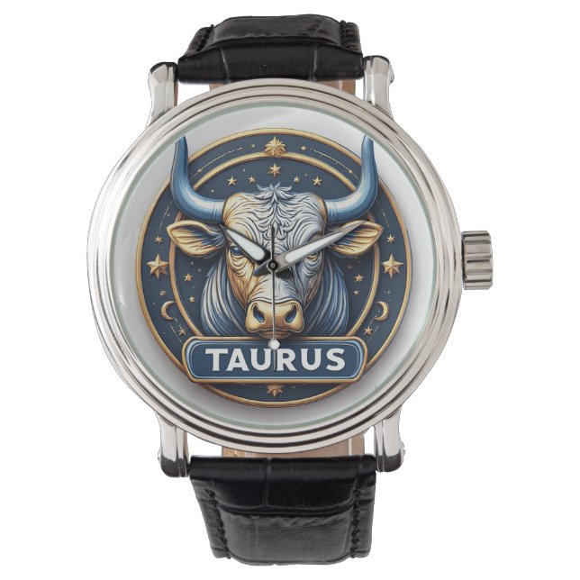 Taurus Zodiac Bull Emblem With Gold Ring Watch (Front)