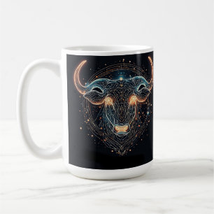 Taurus Zodiac Bull with Glowing Geometric Lines Coffee Mug
