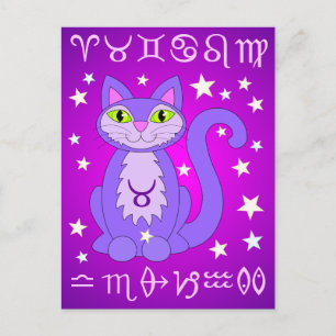 Taurus Zodiac Cat Purple Postcards