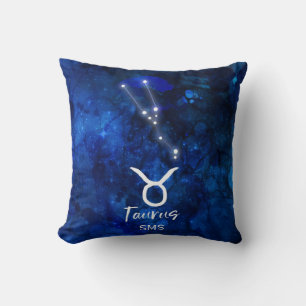 Taurus Zodiac Constellation Blue Galaxy Monogram Cushion