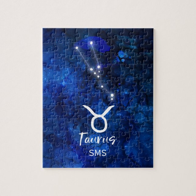 Taurus Zodiac Constellation Blue Galaxy Monogram Jigsaw Puzzle (Vertical)