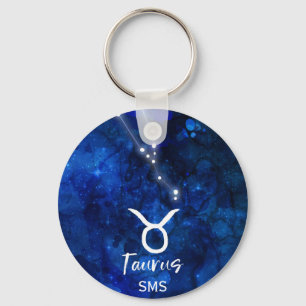 Taurus Zodiac Constellation Blue Galaxy Monogram Key Ring