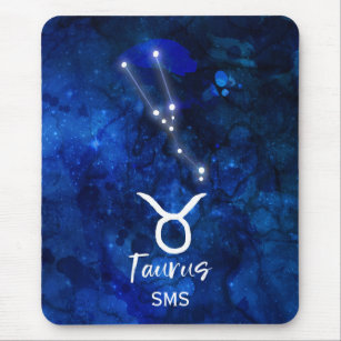 Taurus Zodiac Constellation Blue Galaxy Monogram Mouse Mat