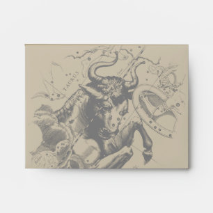 Taurus Zodiac Constellation Hevelius 1690 on Taupe Envelopes