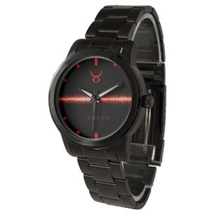 Taurus Zodiac Cool Red Fire Light Line Custom Name Watch
