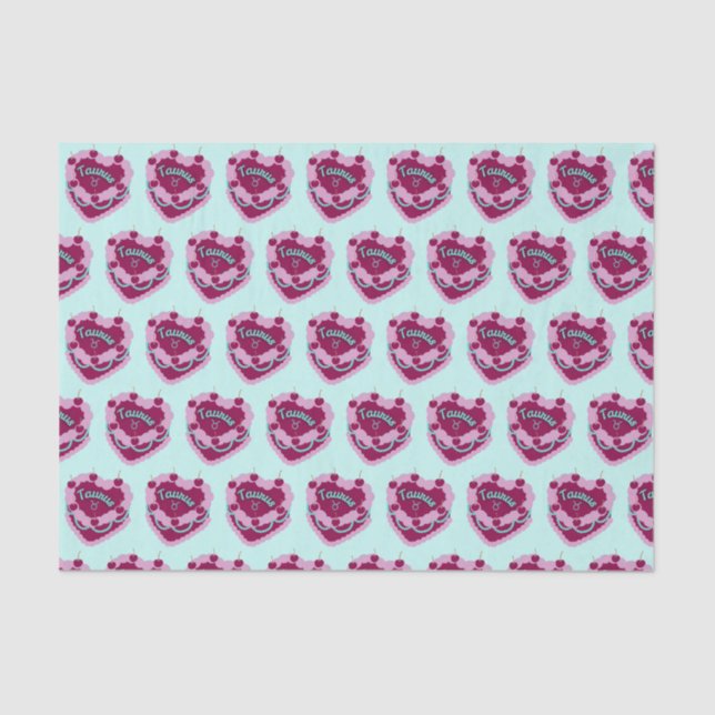 Taurus Zodiac Coquette Heart Birthday Cake Tissue Paper (Front)