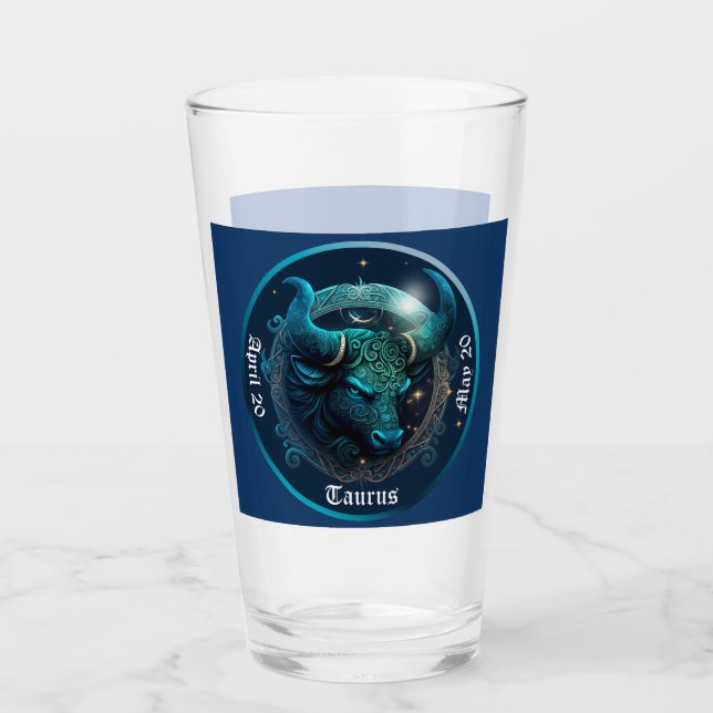 Taurus Zodiac Customisable Beer Glass (Front)