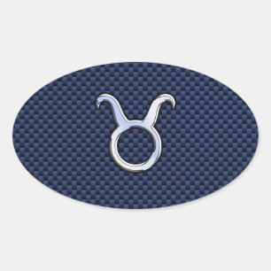 Taurus Zodiac Decor Navy Blue Carbon Fibre Print Oval Sticker