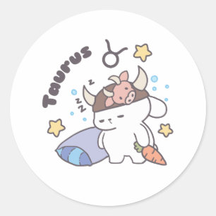 Taurus Zodiac Dreamer - Cute Sleepy Bunny Classic Round Sticker