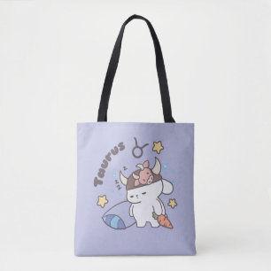 Taurus Zodiac Dreamer - Cute Sleepy Bunny Tote Bag