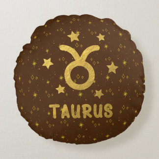 Taurus Zodiac Earthy Brown Round Pillow