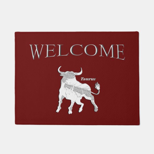 Taurus Zodiac Maroon Doormat (Front)