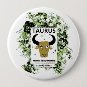 Taurus Zodiac Master of Destiny Floral Art 10 Cm Round Badge