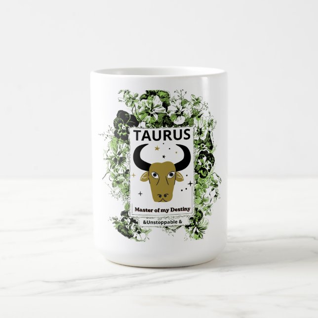 Taurus Zodiac Master of Destiny Floral Art Coffee Mug (Center)