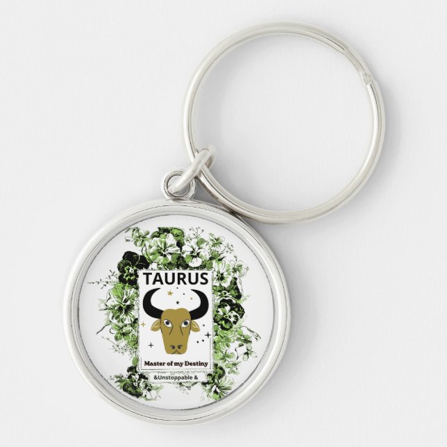Taurus Zodiac Master of Destiny Floral Art Key Ring (Front)